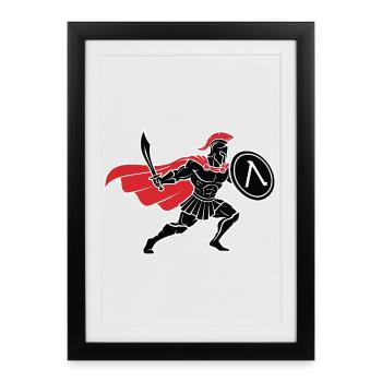 Spartiate Noir et Rouge Mascotte Spartan Warrior - Affiche encadrée (27 × 37 cm) - noir - Devant