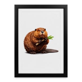 Beaver with branch forest animal illustration - Framed poster (27 × 37 cm) - black - Front