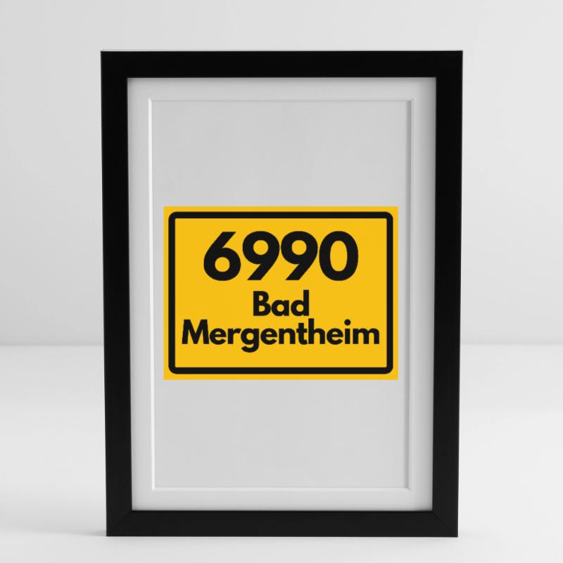 OLD POSTCODE POSTCODE RETRO 6990 BAD MERGENTHEIM Framed poster (27 × 37 cm)