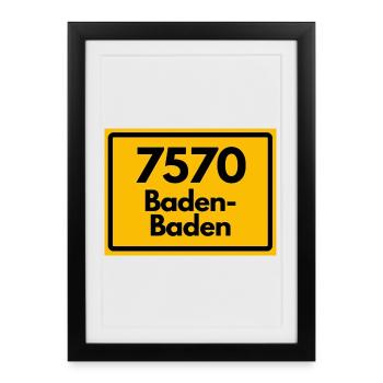 ALTE POSTLEITZAHL RETRO 7570 BADEN BADEN HEIMAT - Gerahmtes Poster (27 × 37 cm) - Schwarz - Vorne