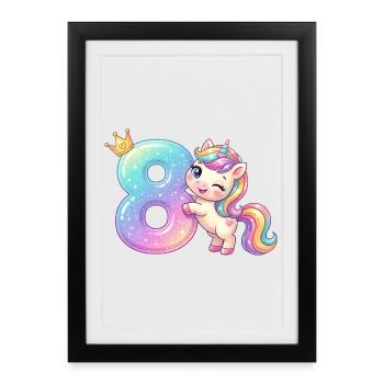 J’ai 8 ans d’anniversaire de la Fille Licorne Kawaii - Affiche encadrée (27 × 37 cm) - noir - Devant