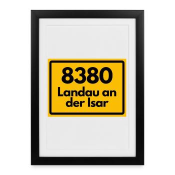 ALTE POSTLEITZAHL PLZ 8380 LANDAU AN DER ISAR - Gerahmtes Poster (27 × 37 cm) - Schwarz - Vorne