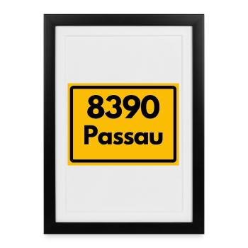 ALTE POSTLEITZAHL PLZ RETRO 8390 PASSAU HEIMAT - Gerahmtes Poster (27 × 37 cm) - Schwarz - Vorne