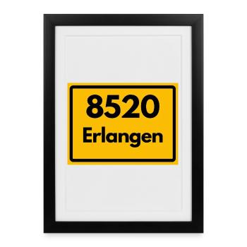ALTE POSTLEITZAHL PLZ RETRO 8520 ERLANGEN HEIMAT - Gerahmtes Poster (27 × 37 cm) - Schwarz - Vorne