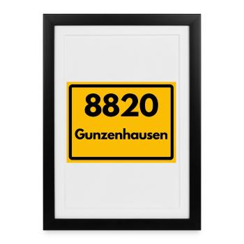 ALTE POSTLEITZAHL PLZ RETRO 8820 GUNZENHAUSEN - Gerahmtes Poster (27 × 37 cm) - Schwarz - Vorne