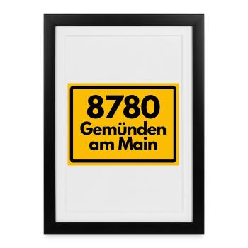 ALTE POSTLEITZAHL PLZ RETRO 8780 GEMÜNDEN AM MAIN  - Gerahmtes Poster (27 × 37 cm) - Schwarz - Vorne