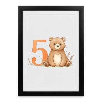 Petit Ours avec le Numéro Cinq - Affiche encadrée (27 × 37 cm) - noir - Devant