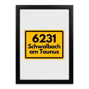 OLD POSTCODE ZIP CODE 6231 SCHWALBACH AM TAUNUS - Framed poster (27 × 37 cm) - black - Front