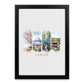 Voyage de vacances au Japon – Cherry Blossom et Mont Fuji - Affiche encadrée (27 × 37 cm) - noir - Devant