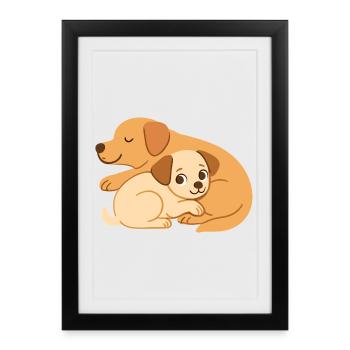 Les chiens mignons se câlinent : petit et grand chien - Affiche encadrée (27 × 37 cm) - noir - Devant