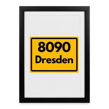 ALTE POSTLEITZAHL PLZ 8090 DRESDEN SACHSEN RETRO - Gerahmtes Poster (27 × 37 cm) - Schwarz - Vorne