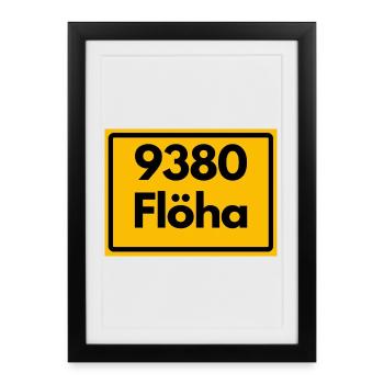 OLD POSTCODE SAXONY POSTCODE 9380 09557 FLÖHA - Framed poster (27 × 37 cm) - black - Front