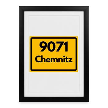 ALTE POSTLEITZAHL PLZ 9071 CHEMNITZ SACHSEN - Gerahmtes Poster (27 × 37 cm) - Schwarz - Vorne