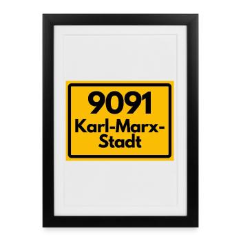 9091 ALTE POSTLEITZAHL PLZ 09111 CHEMNITZ SACHSEN - Gerahmtes Poster (27 × 37 cm) - Schwarz - Vorne