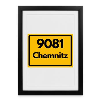 ALTE POSTLEITZAHL PLZ 9081 CHEMNITZ SACHSEN - Gerahmtes Poster (27 × 37 cm) - Schwarz - Vorne