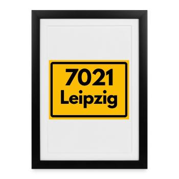 7021 LEIPZIG DDR RETRO HEIMATSTOLZ  OSTALGIE - Gerahmtes Poster (27 × 37 cm) - Schwarz - Vorne
