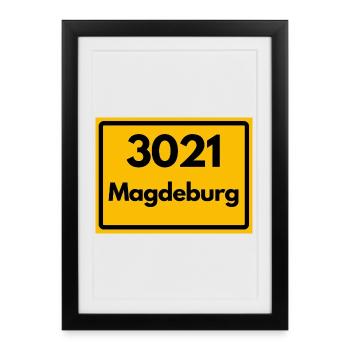 ALTE PLZ 3021 MAGDEBURG SACHSEN-ANHALT OSTALGIE - Gerahmtes Poster (27 × 37 cm) - Schwarz - Vorne