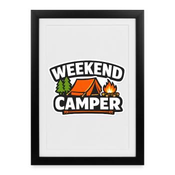 Weekend Camper Tent & Fire - Framed poster (27 × 37 cm) - black - Front
