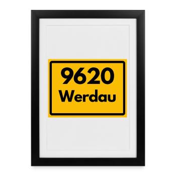 ALTE POSTLEITZAHL PLZ 9620 WERDAU SACHSEN OSTALGIE - Gerahmtes Poster (27 × 37 cm) - Schwarz - Vorne