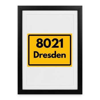 ALTE POSTLEITZAHL 8021 PLZ 01067 DRESDEN SACHSEN - Gerahmtes Poster (27 × 37 cm) - Schwarz - Vorne