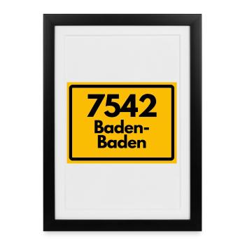ALTE POSTLEITZAHL 7542 PLZ 76530 BADEN BADEN BADEN - Gerahmtes Poster (27 × 37 cm) - Schwarz - Vorne