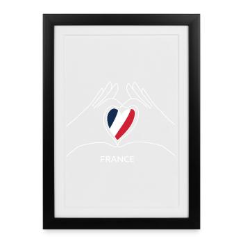 France Fan Heart And French Flag France - Framed poster (27 × 37 cm) - black - Front