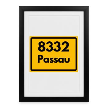 ALTE POSTLEITZAHL 8332 PLZ 94032 PASSAU BAYERN - Gerahmtes Poster (27 × 37 cm) - Schwarz - Vorne