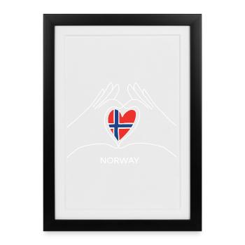 Cœur de fan norvégien avec drapeau norvégien Norvège - Affiche encadrée (27 × 37 cm) - noir - Devant