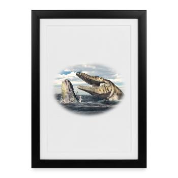 Prehistoric Tylosaurus on the hunt - Framed poster (27 × 37 cm) - black - Front