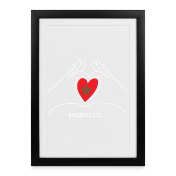 Cœur de supporter marocain en drapeau marocain - Affiche encadrée (27 × 37 cm) - noir - Devant