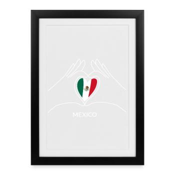 Cœur du Mexique avec drapeau mexicain Éventail du Mexique - Affiche encadrée (27 × 37 cm) - noir - Devant