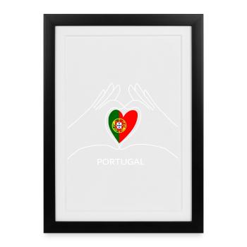 Cœur du Portugal avec un fan du sport du drapeau portugais - Affiche encadrée (27 × 37 cm) - noir - Devant