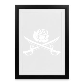 Rose blanche et épées croisées - Affiche encadrée (27 × 37 cm) - noir - Devant