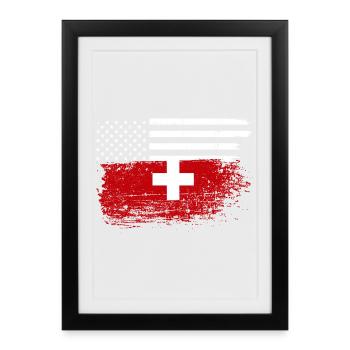 US Stars Swiss Cross Fusion - Framed poster (27 × 37 cm) - black - Front