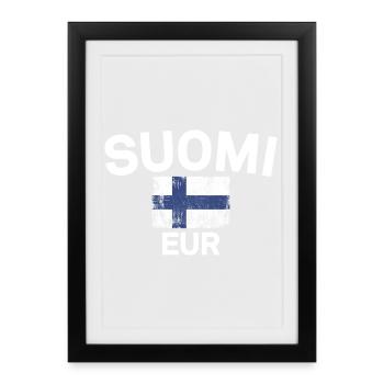 Grunge drapeau finlandais : Suomi EUR - Affiche encadrée (27 × 37 cm) - noir - Devant