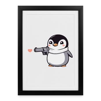 Funny Penguin with Gun Hearts Valentine's Day - Framed poster (27 × 37 cm) - black - Front