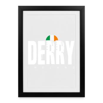Derry Ireland Distressed Wordmark - Framed poster (27 × 37 cm) - black - Front