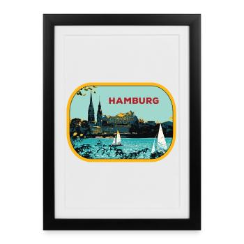 River Hamburg: Sailboat Illustration - Framed poster (27 × 37 cm) - black - Front