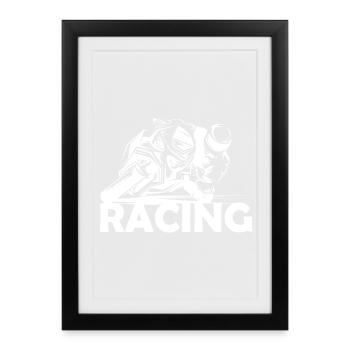 Moto de course Moto Piste de course Icône du logo de la piste de course - Affiche encadrée (27 × 37 cm) - noir - Devant