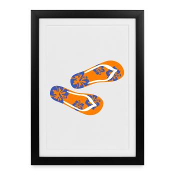 Slippers Hawaii Flip Flops Holiday Summer Flower Fun - Framed poster (27 × 37 cm) - black - Front