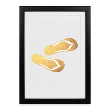 Slippers Flip Flops Gold Glamping Luxury Beach - Framed poster (27 × 37 cm) - black - Front
