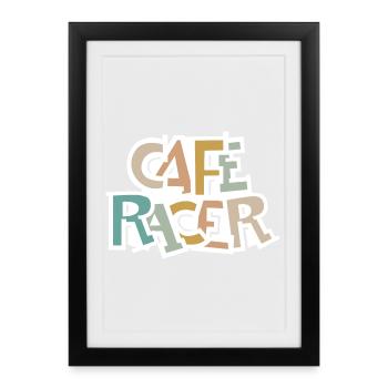 Caferacer rétro moto vintage motard icône logo - Affiche encadrée (27 × 37 cm) - noir - Devant