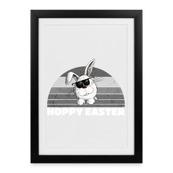 Retro Hoppy Easter Cool Easter Bunny Easter Saying - Framed poster (27 × 37 cm) - black - Front