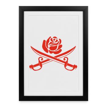 Rose rouge et épées croisées - Affiche encadrée (27 × 37 cm) - noir - Devant