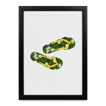 pantoufles marguerites tongs camping pelouse - Affiche encadrée (27 × 37 cm) - noir - Devant