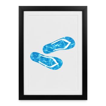 pantoufles piscine tongs camping vacances aquatiques fun - Affiche encadrée (27 × 37 cm) - noir - Devant