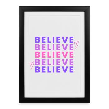 Typographie Believe Gradient inspirante - Affiche encadrée (27 × 37 cm) - noir - Devant