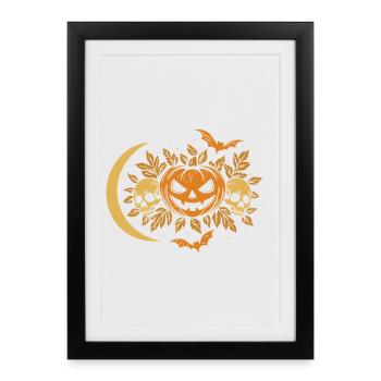 Citrouille d’Halloween avec des crânes et la lune - Affiche encadrée (27 × 37 cm) - noir - Devant