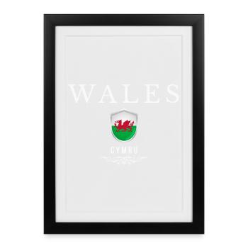 Pays de Galles, design élégant et minimaliste - Affiche encadrée (27 × 37 cm) - noir - Devant