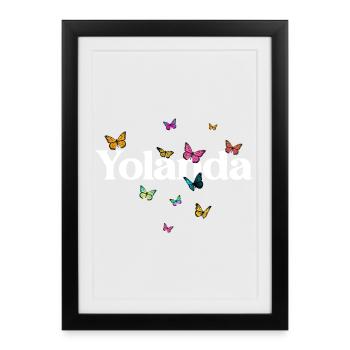 Beau prénom de fille avec des papillons YOLANDA - Affiche encadrée (27 × 37 cm) - noir - Devant